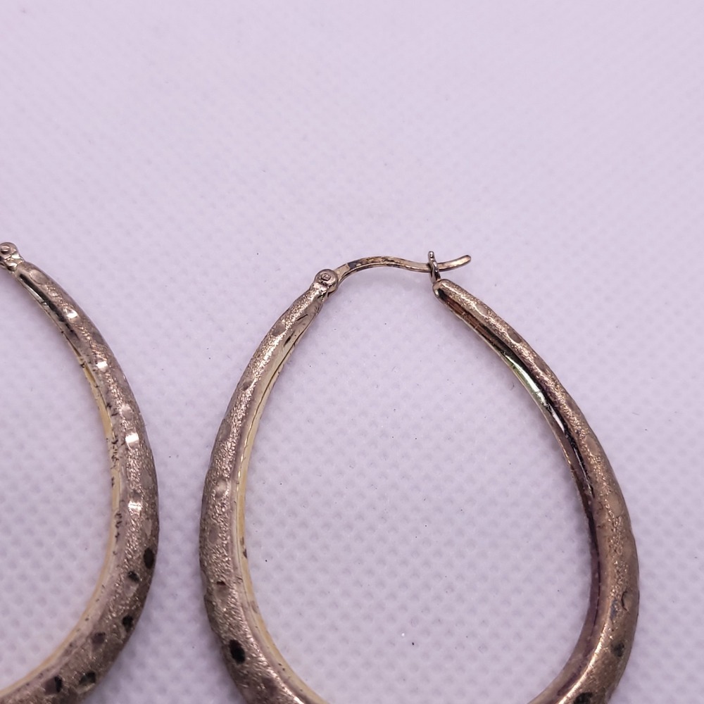 Argento Vivo AV 925 Sterling Silver Textured Oval Hoop Earrings 9.18g - Picture 5 of 8